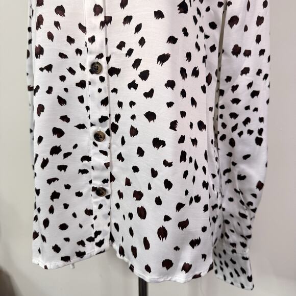 Carolina Herrera Polka Dot Button Down Blouse White Black Viscose Sz 6 NWT - Picture 3 of 11
